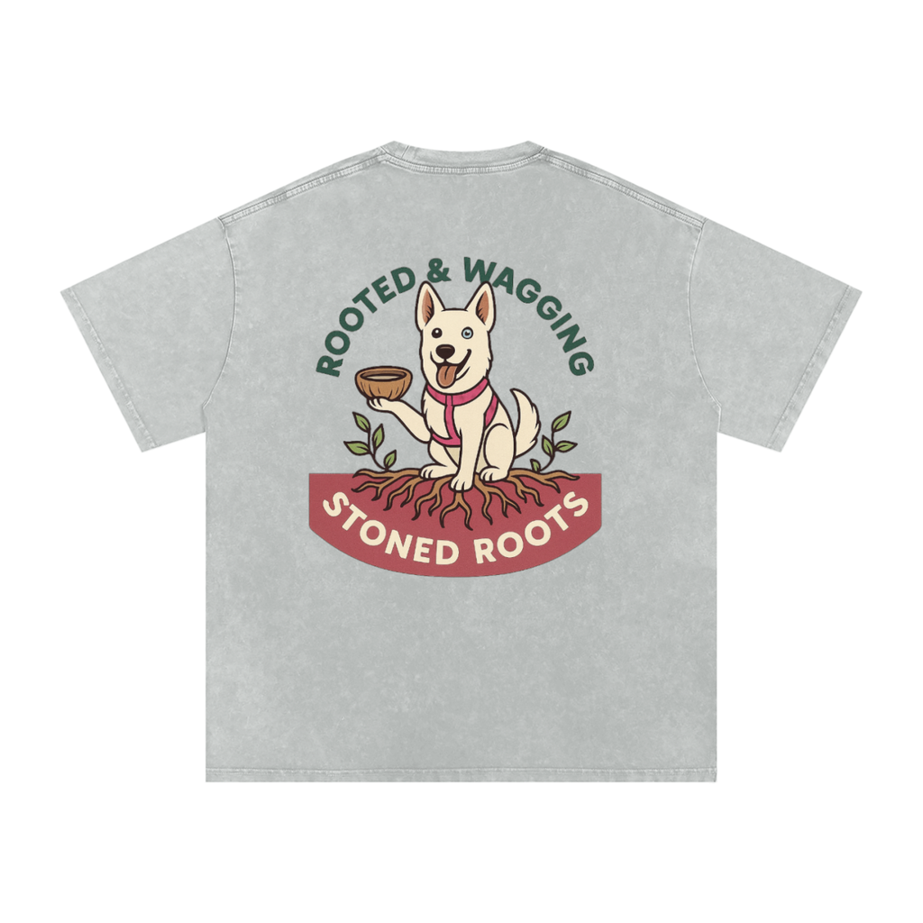 Rooted & Wagging - Snow Washed Oversized Cotton T-Shirt