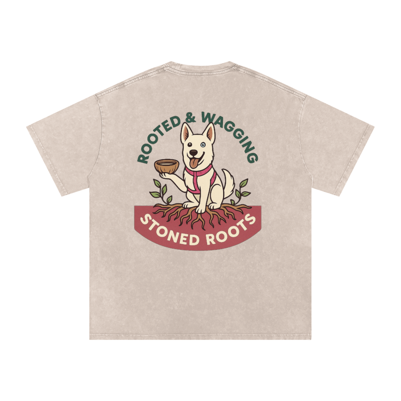 Rooted & Wagging - Snow Washed Oversized Cotton T-Shirt